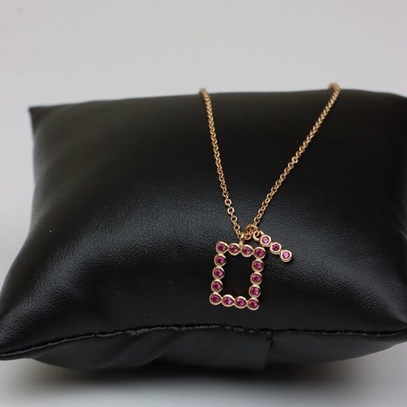 Rose Gold Geometric Charm Necklace with Pink Stones, XPNL0244 - Picture 2 of 13